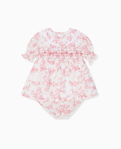 Pink Toile Azurra Baby Girl Hand-Smocked Set