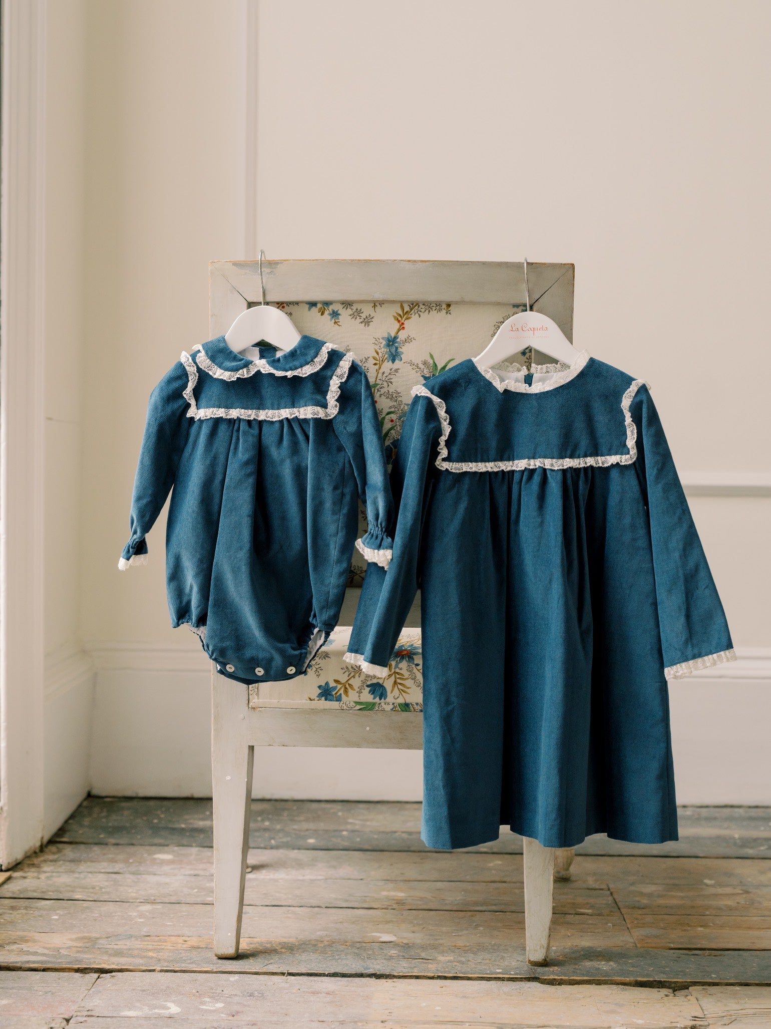 Blue Azura Velvet Baby Girl Romper