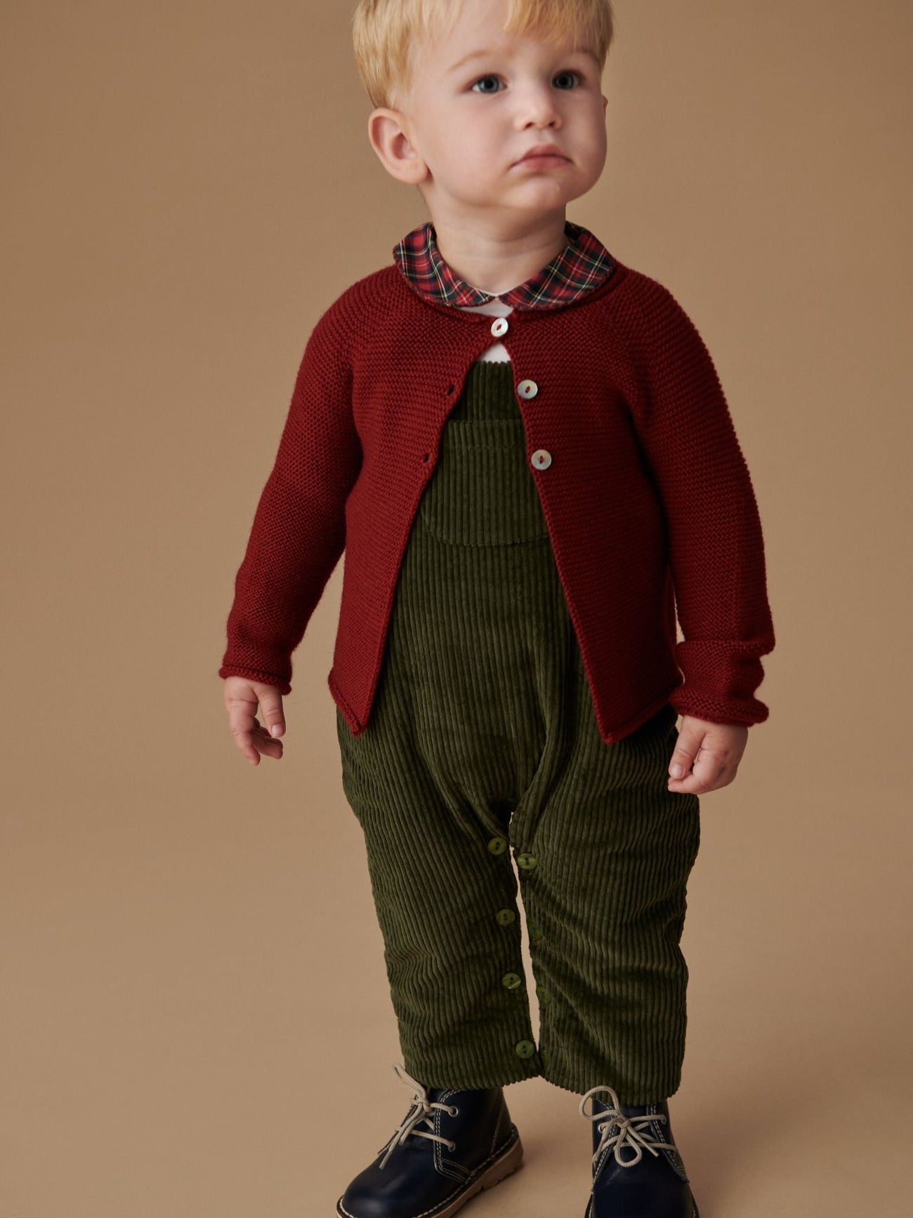 Olive Green Coroza Corduroy Baby Dungarees