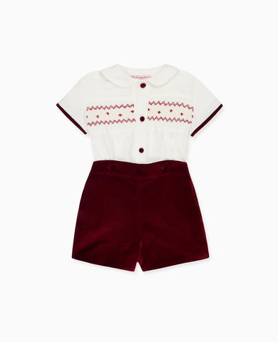 Burgundy Bautista Baby Boy Hand-Smocked Set