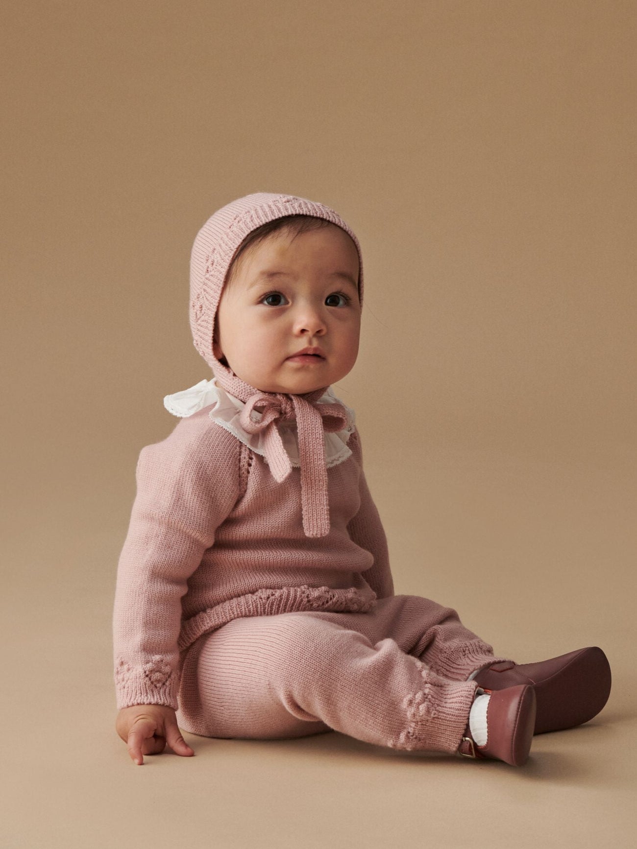 Dusty Pink Baya Merino Baby Girl Knitted Set