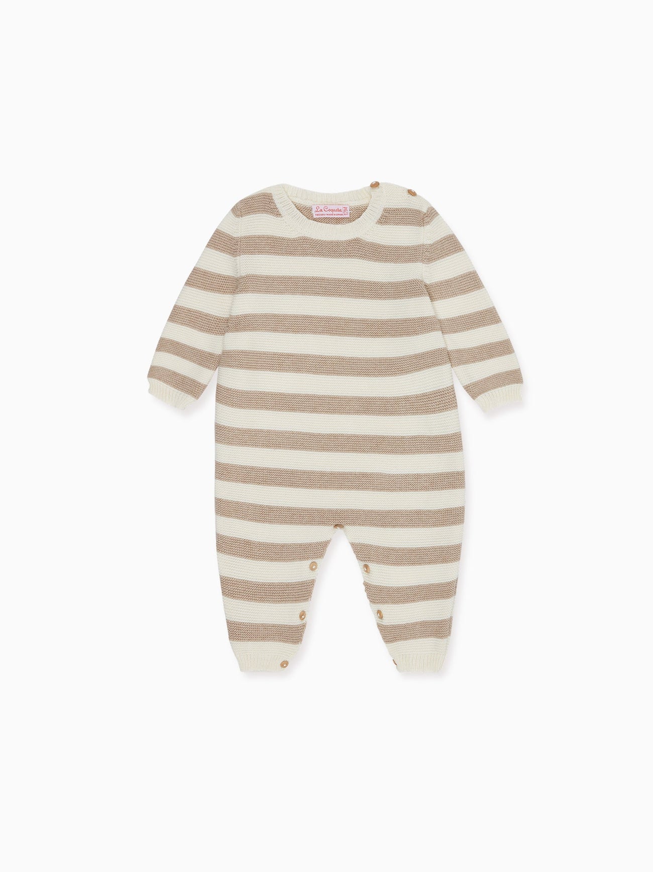 Taupe Stripe Benito Cotton Baby Knitted Playsuit