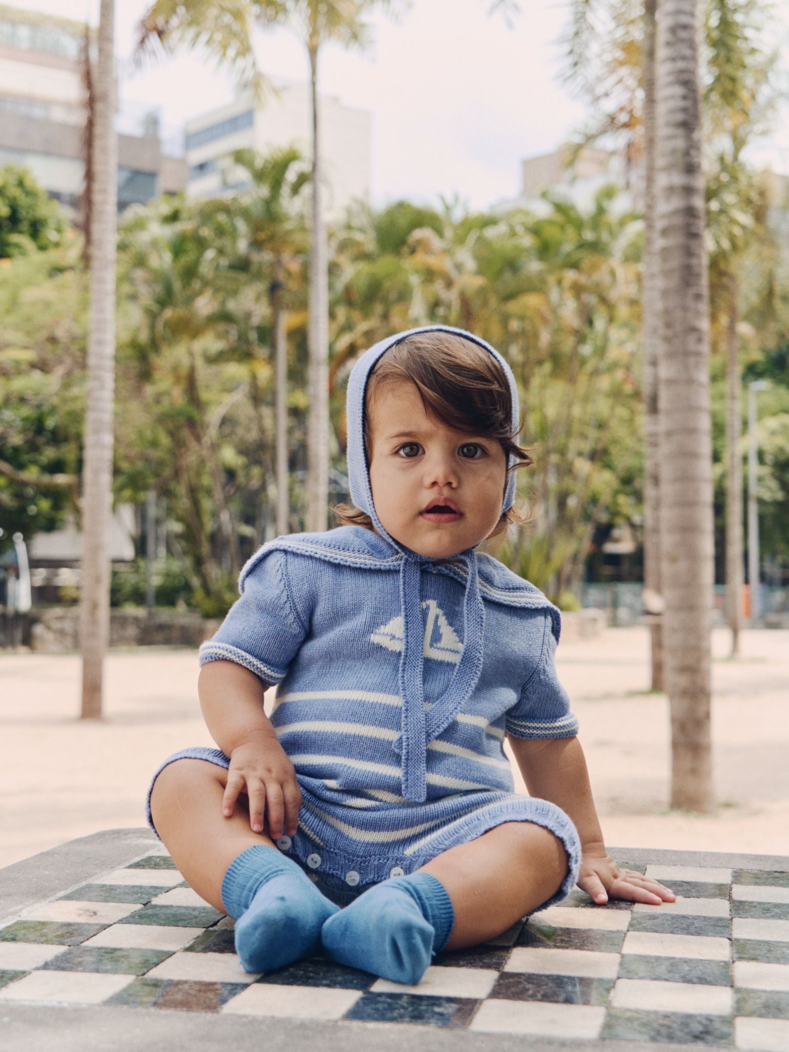 Blue Adrin Cotton Baby Knitted Playsuit