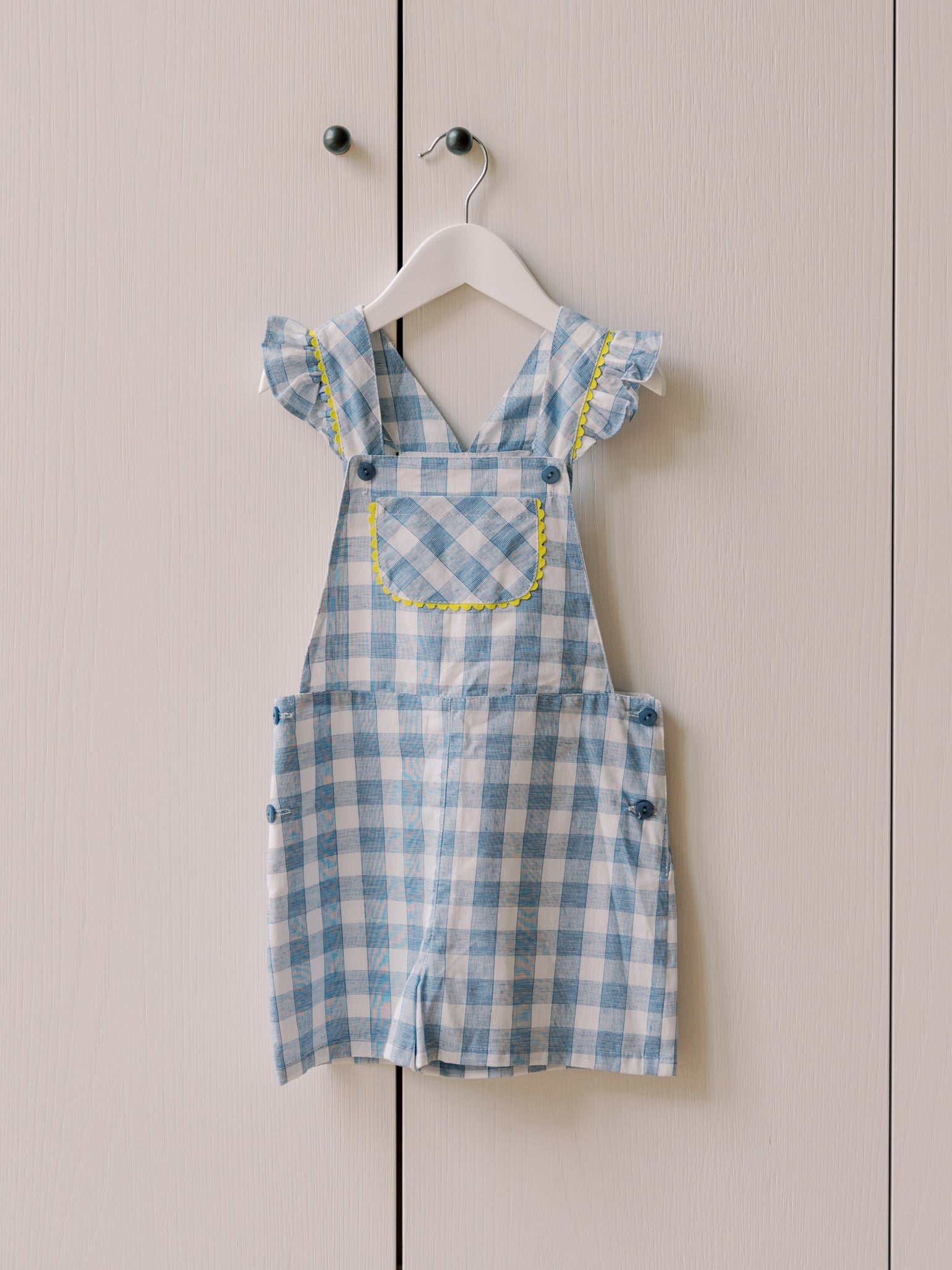 Blue Check Isla Girl Dungarees