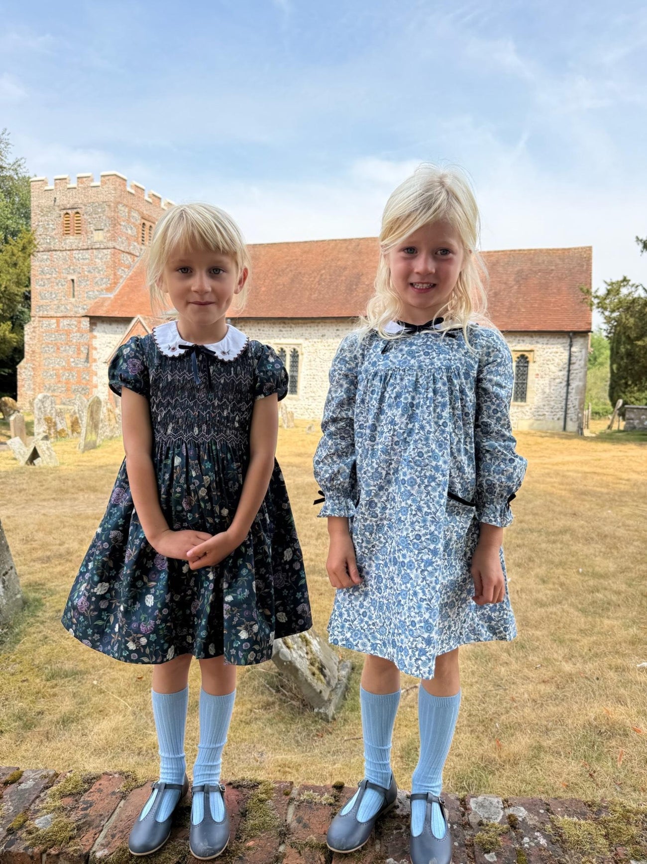 Navy Floral Carmen Girl Hand-Smocked Dress