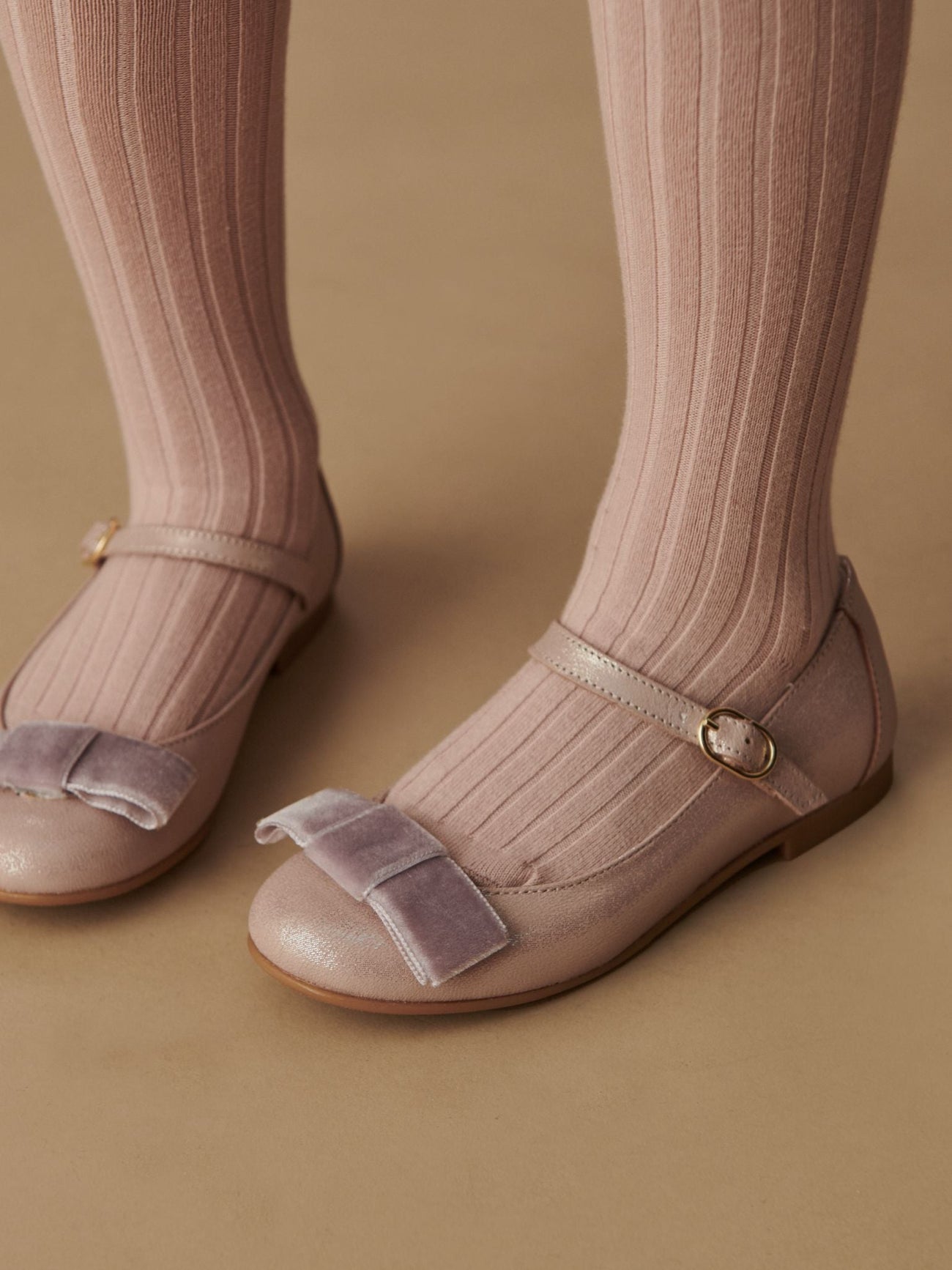Dusty Pink Leather Girl Bow Mary Jane Shoes