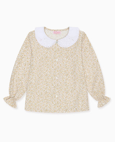 Green Floral Brenda Long Sleeve Girl Shirt