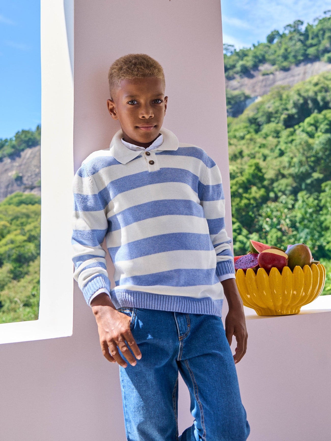 Blue Stripe Brio Cotton Boy Jumper