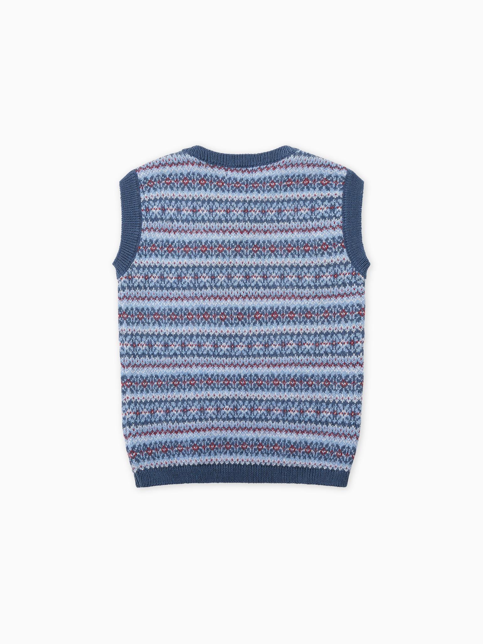 Dusty Blue Bromo Merino Fair Isle Boy Vest