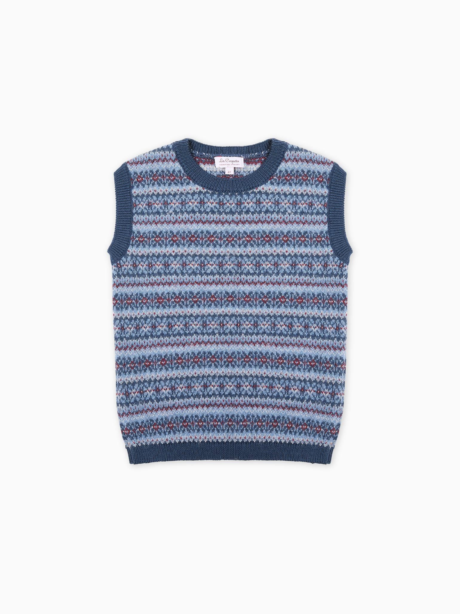 Dusty Blue Bromo Merino Fair Isle Boy Vest