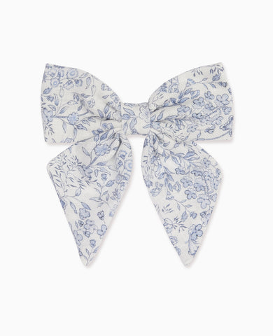 Dark Blue Floral Girl Large Bow Clip