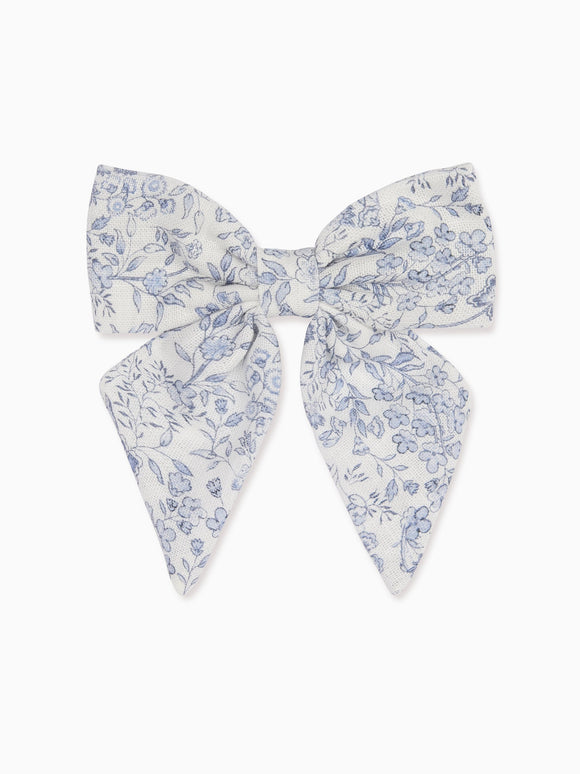 Dark Blue Floral Girl Large Bow Clip