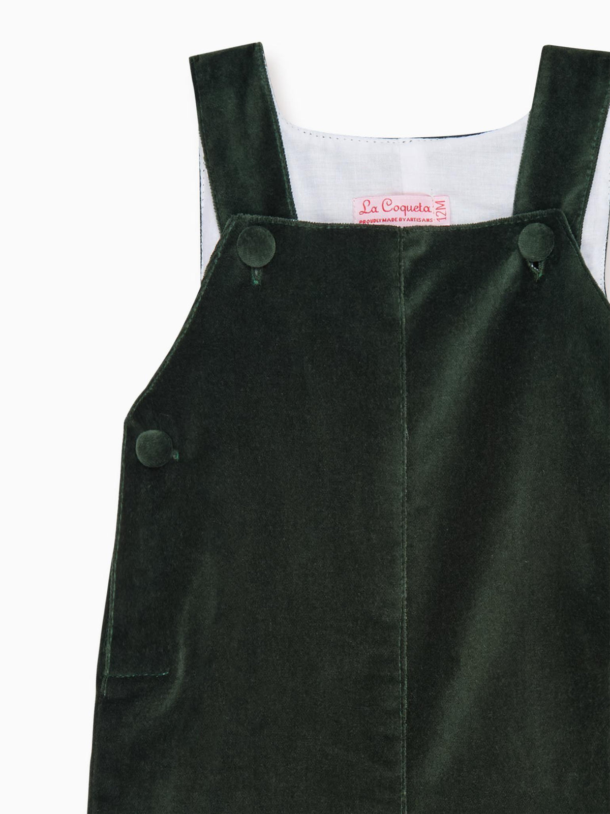 Dark Green Buganvilla Velvet Baby Dungarees