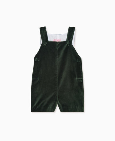 Dark Green Buganvilla Velvet Baby Dungarees