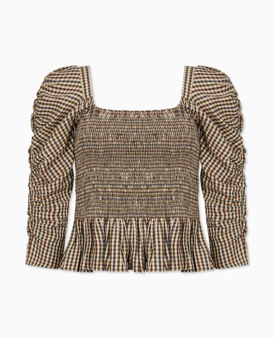 Burgundy Check Isabella Womens Long Sleeve Top