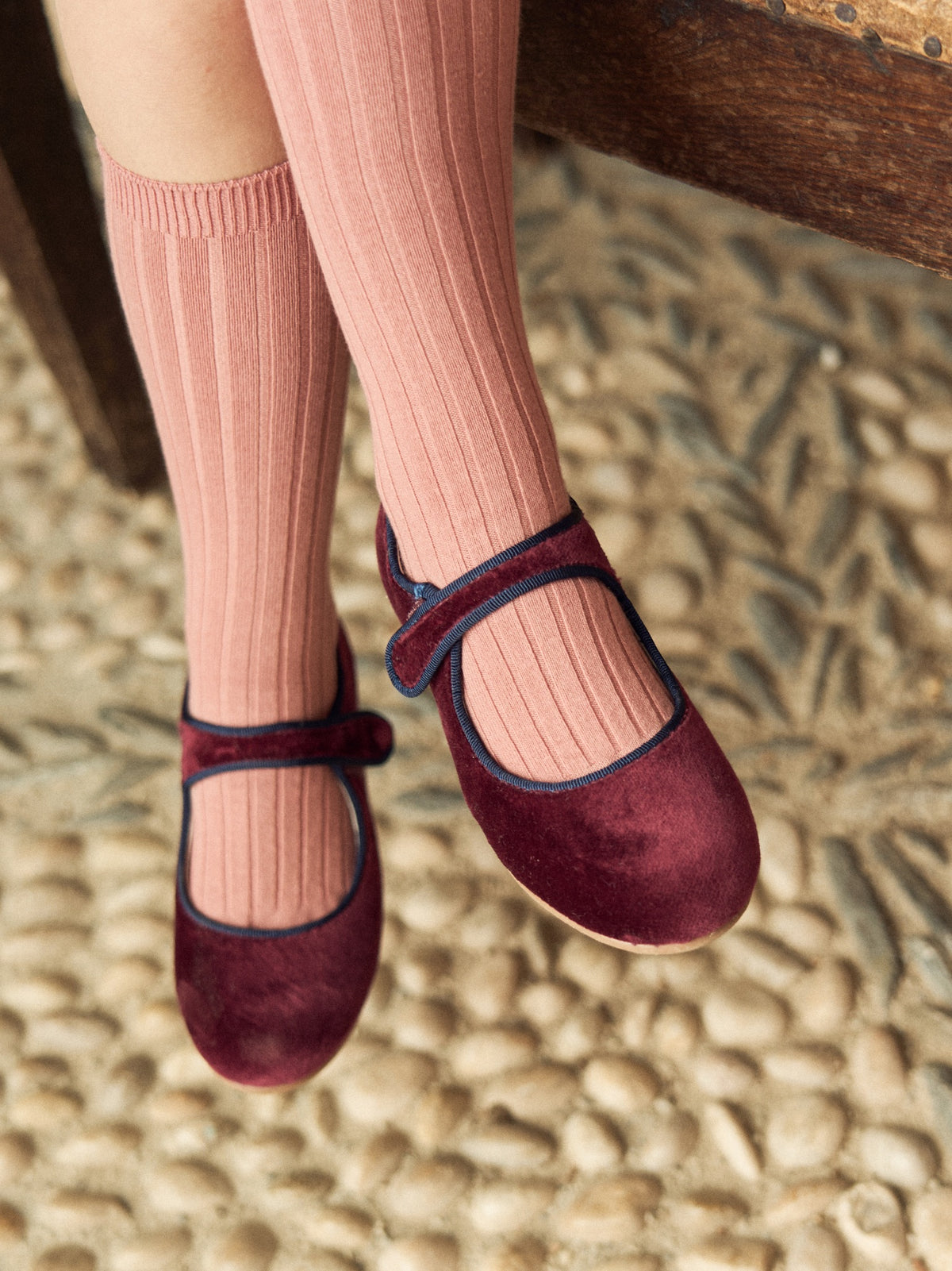 Burgundy Velvet Girl Mary Jane Shoes