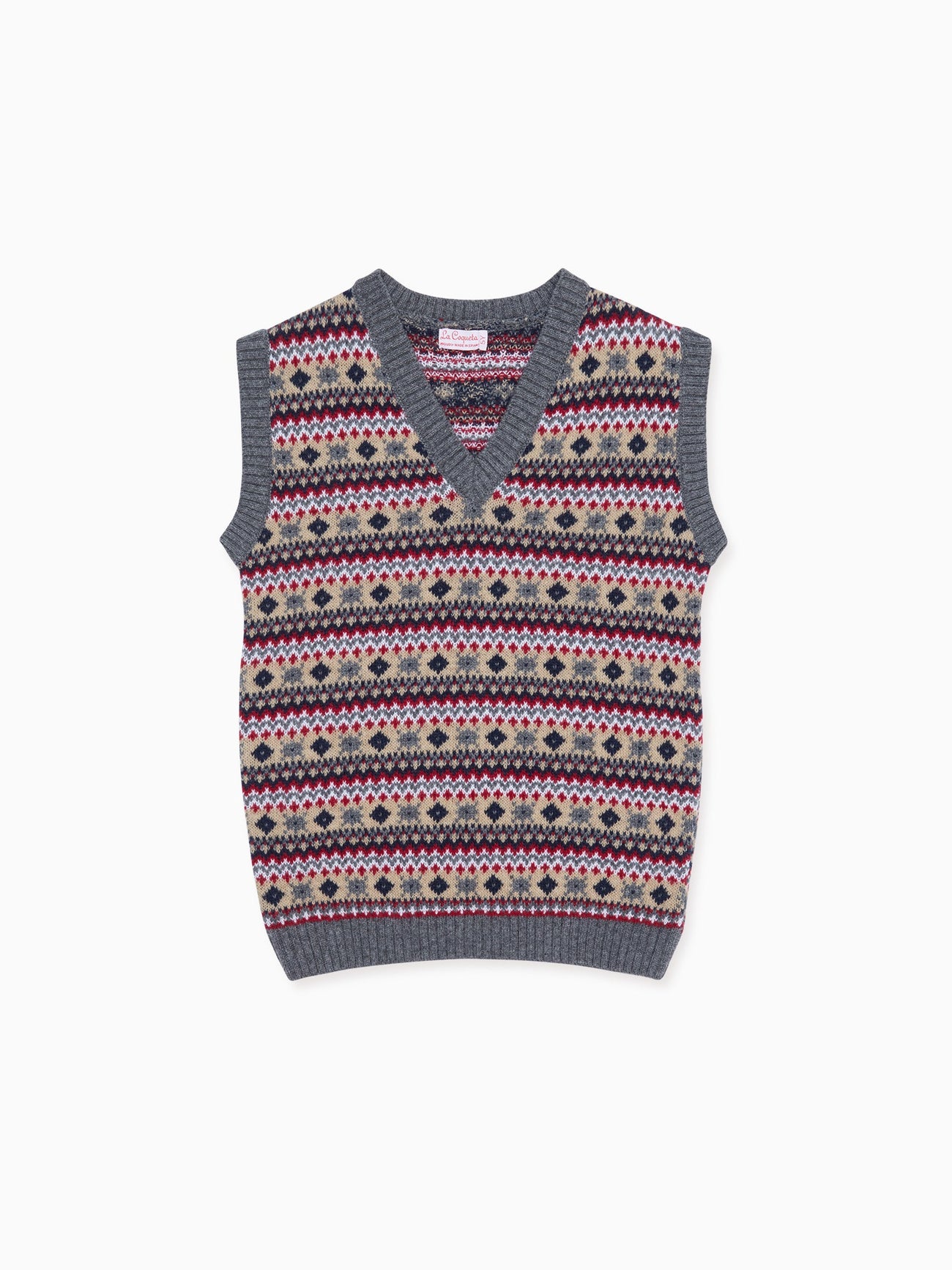 Navy Cacia Fair Isle Merino Kids Sleeveless Jumper