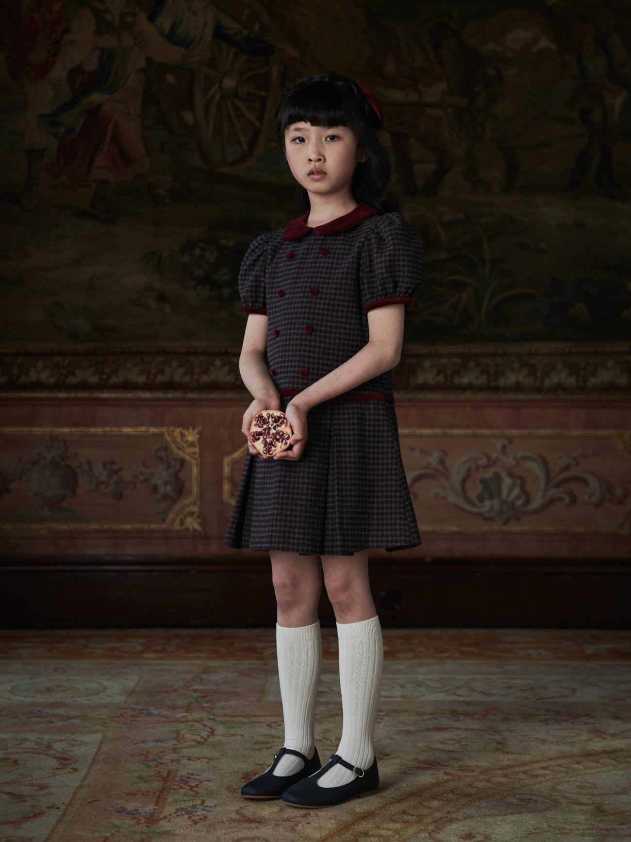 Burgundy Check Camala Girl Drop Waist Dress