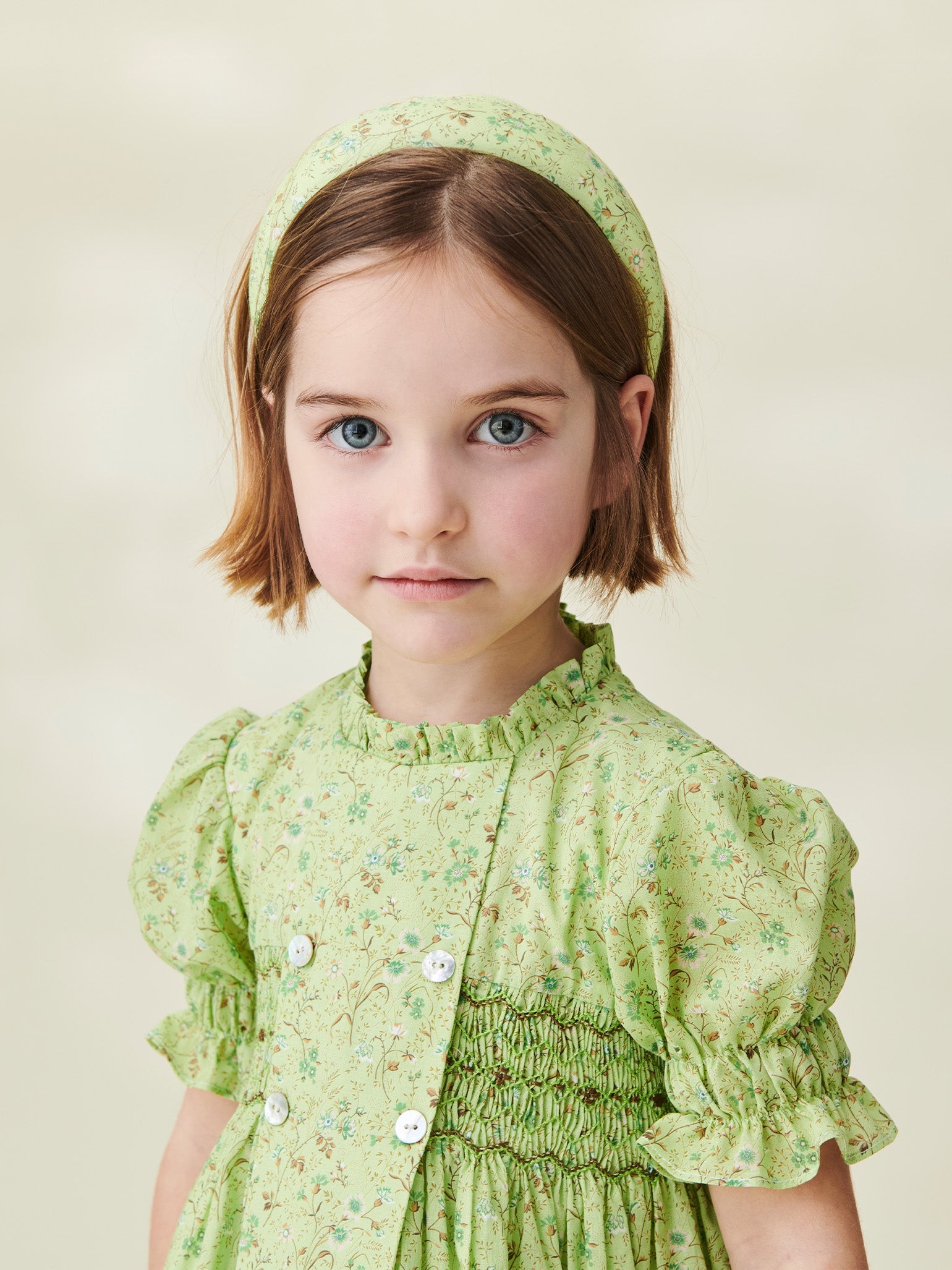 Green Floral Carla Girl Hand-Smocked Dress