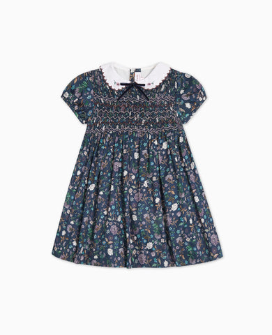 Navy Floral Carmen Girl Hand-Smocked Dress