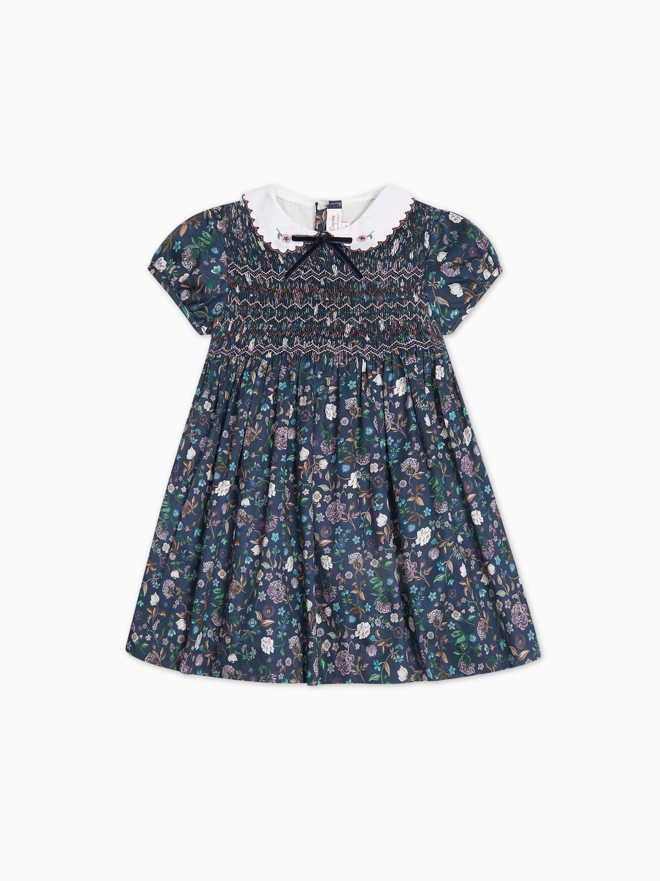 Navy Floral Carmen Girl Hand-Smocked Dress