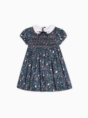 Navy Floral Carmen Girl Hand-Smocked Dress
