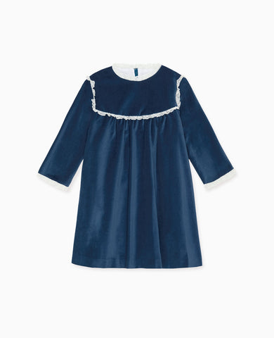 Blue Carolina Velvet Girl Empire Dress
