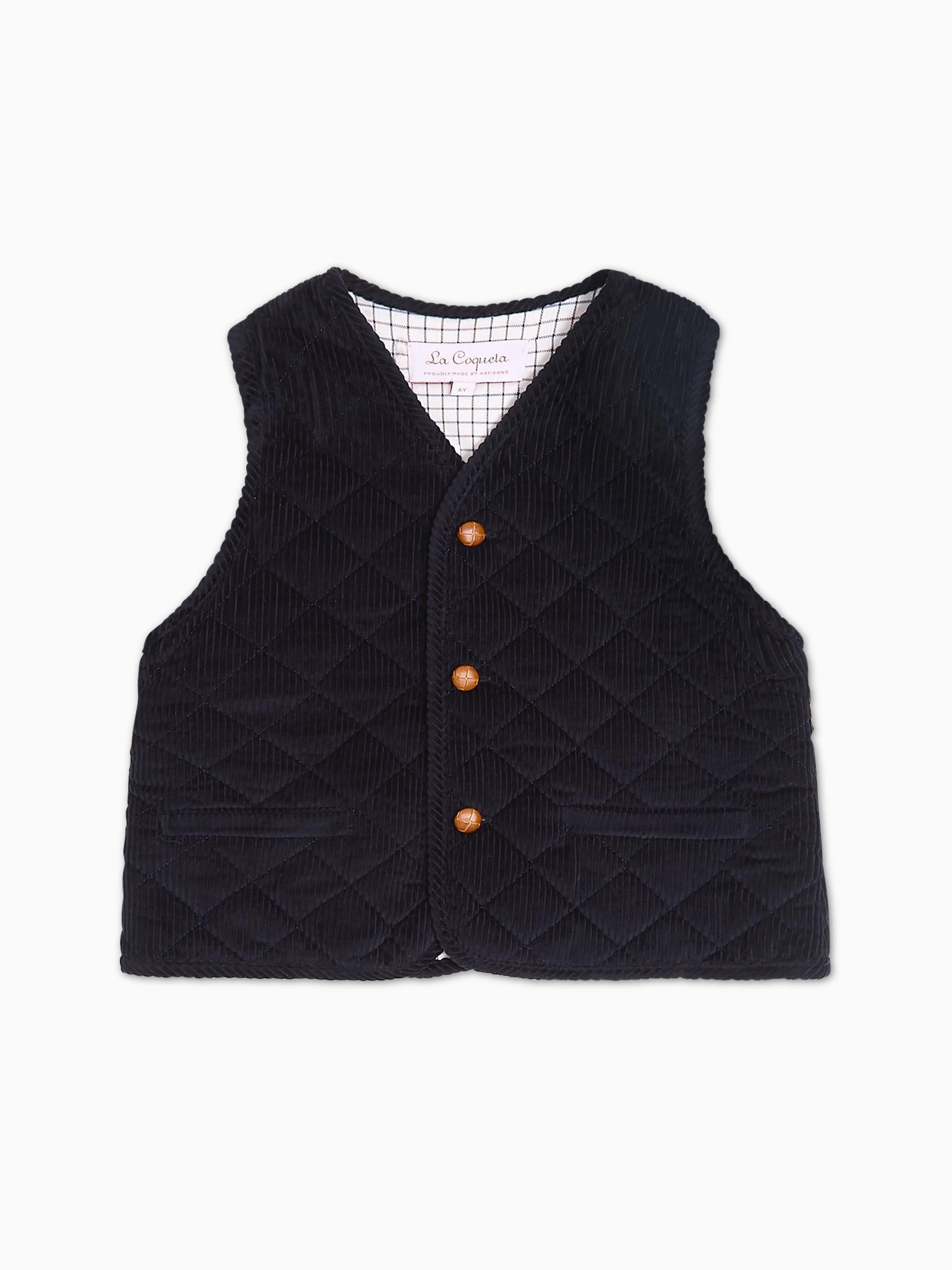 Navy Caza Corduroy Boy Sleeveless Jacket