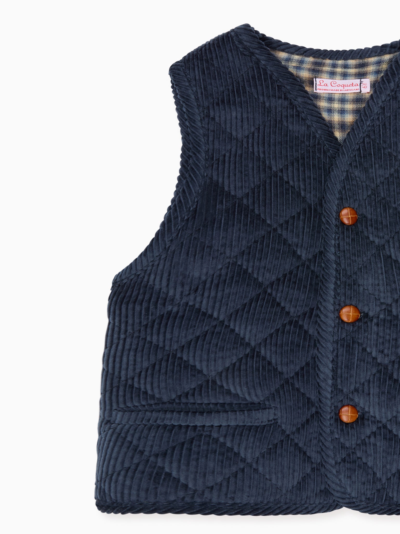 Blue Caza Corduroy Kids Sleeveless Jacket | La Coqueta Kids UK