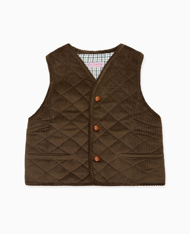 Chocolate Brown Caza Corduroy Kids Sleeveless Jacket