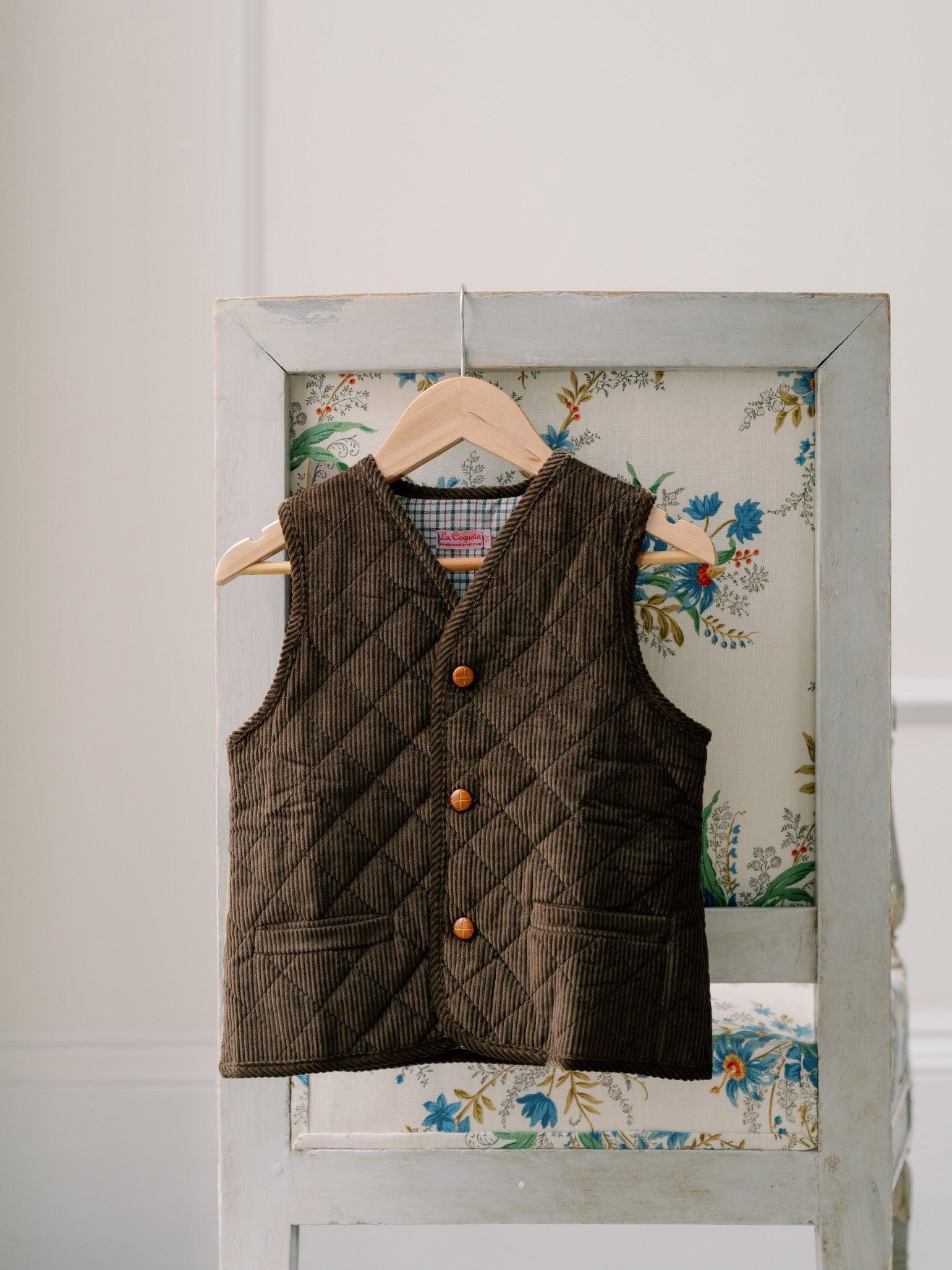 Brown Caza Corduroy Boy Sleeveless Jacket