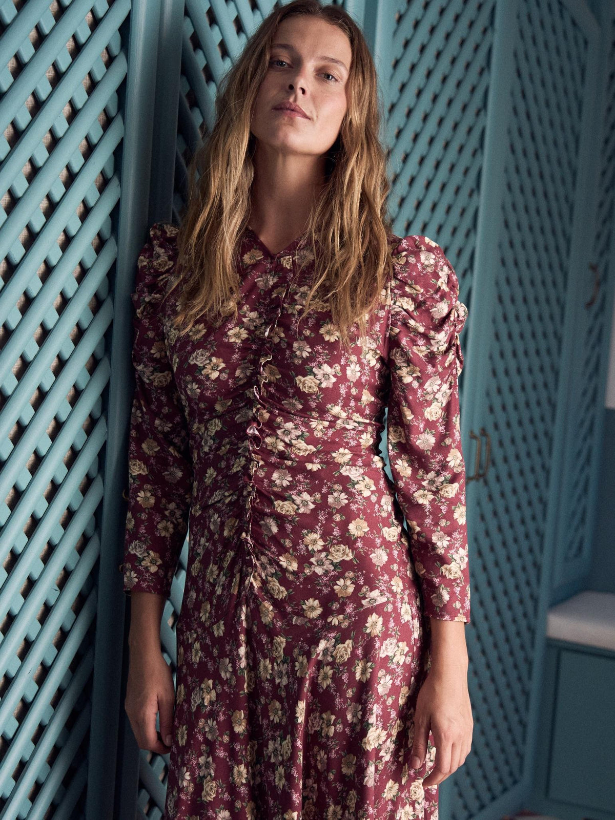 Burgundy Floral Celia Women Long Dress
