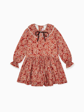 Terracotta Floral Chloe Girl Drop Waist Dress