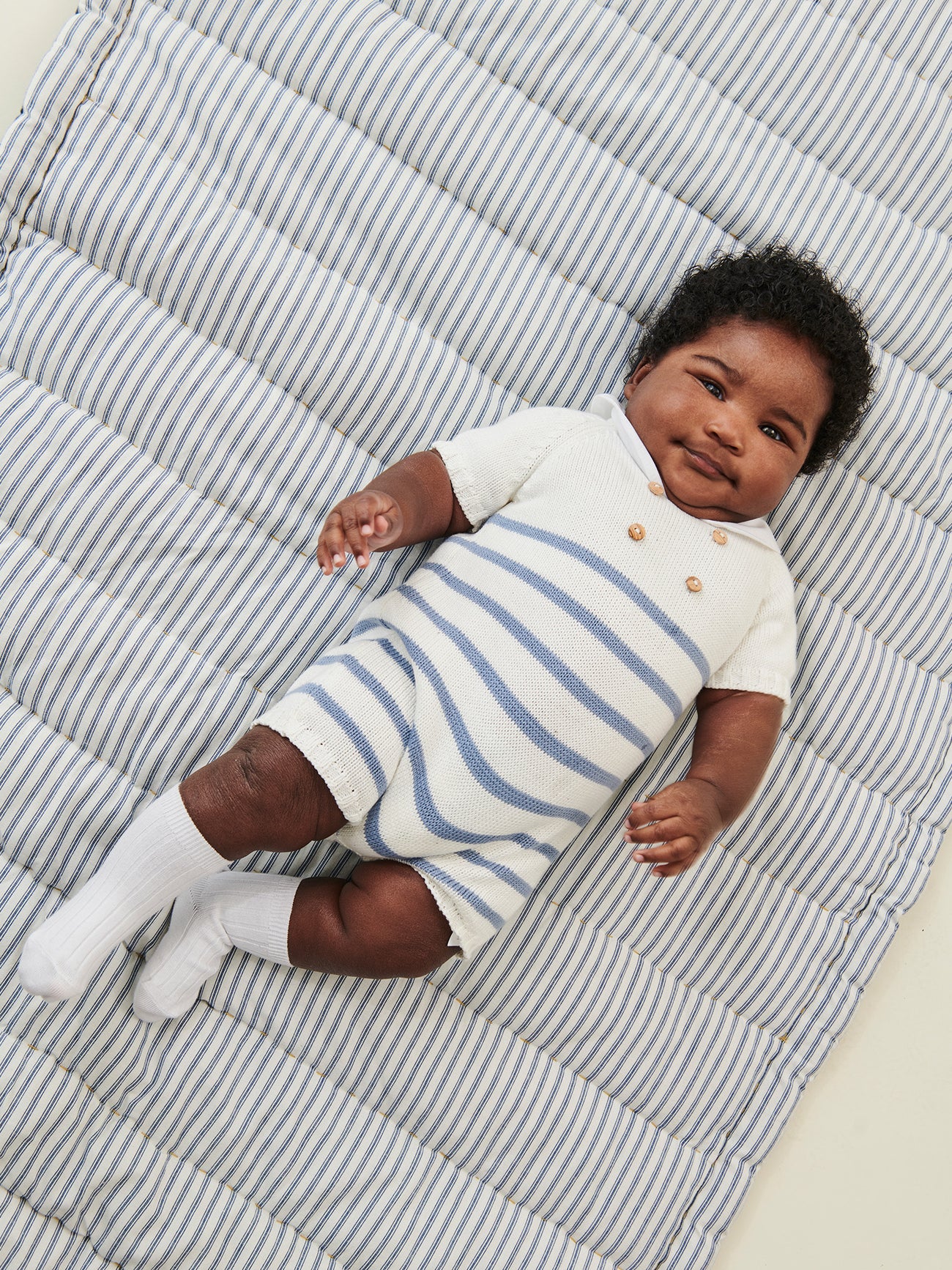 Dusty Blue Stripe Clavel Cotton Baby Knitted Playsuit