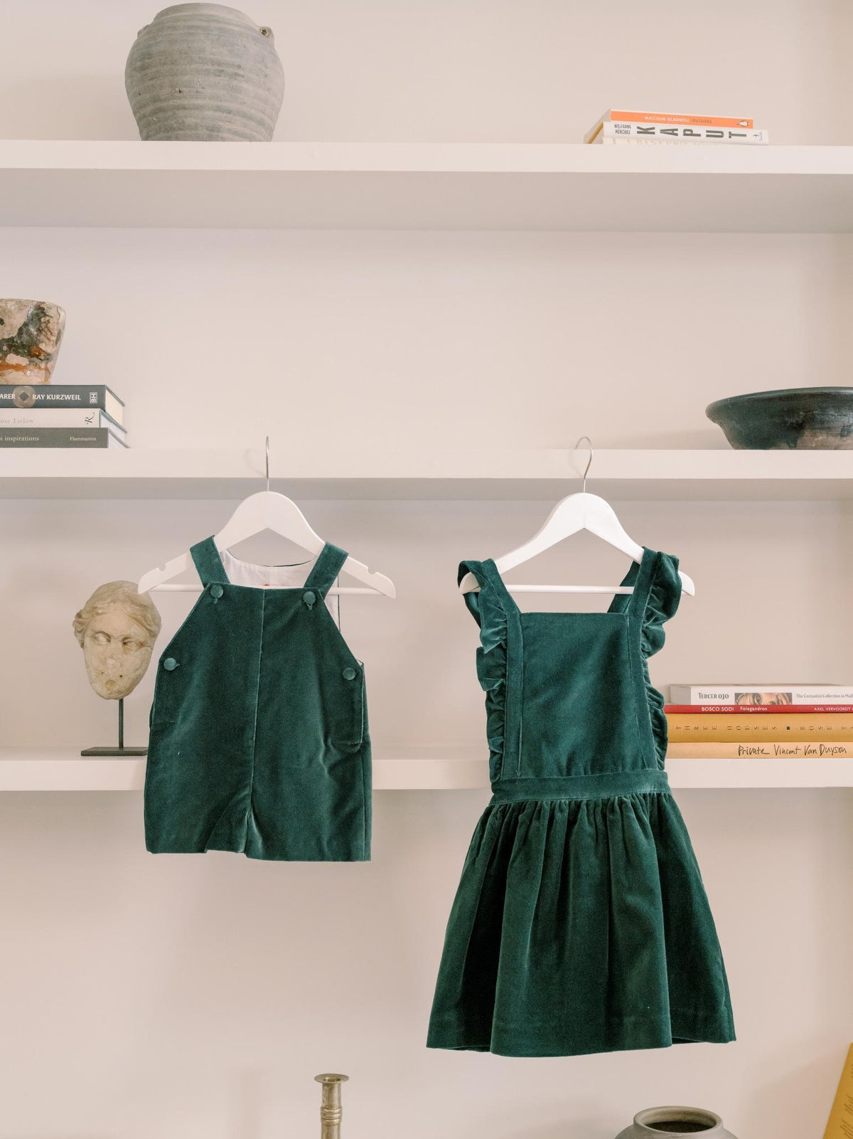 Dark Green Buganvilla Velvet Baby Dungarees