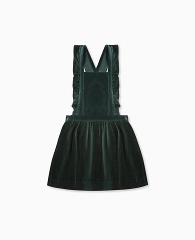Dark Green Cora Velvet Girl Pinafore Skirt