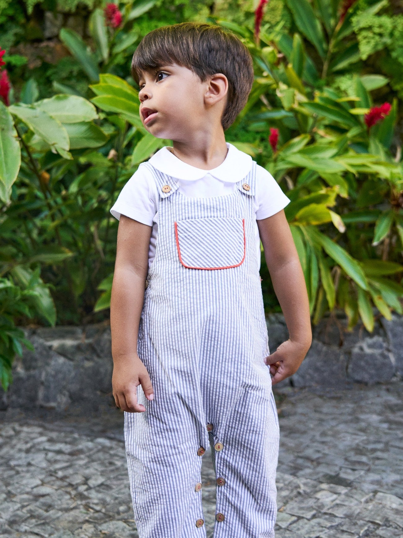 Navy Stripe Coroza Baby Dungarees