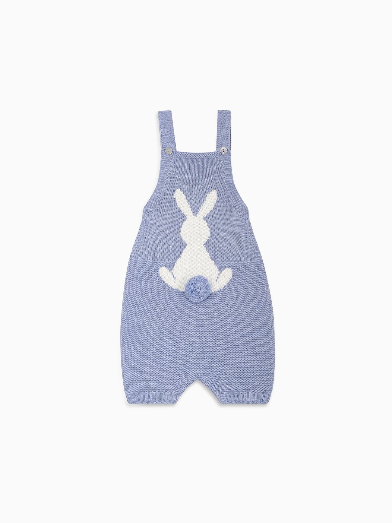 Blue Crispa Cotton Bunny Baby Knitted Dungarees