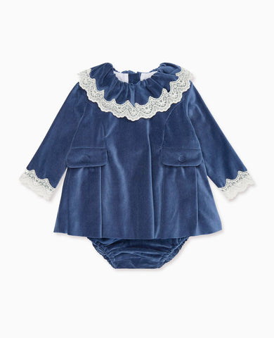 Blue Daroca Velvet Baby Girl Set