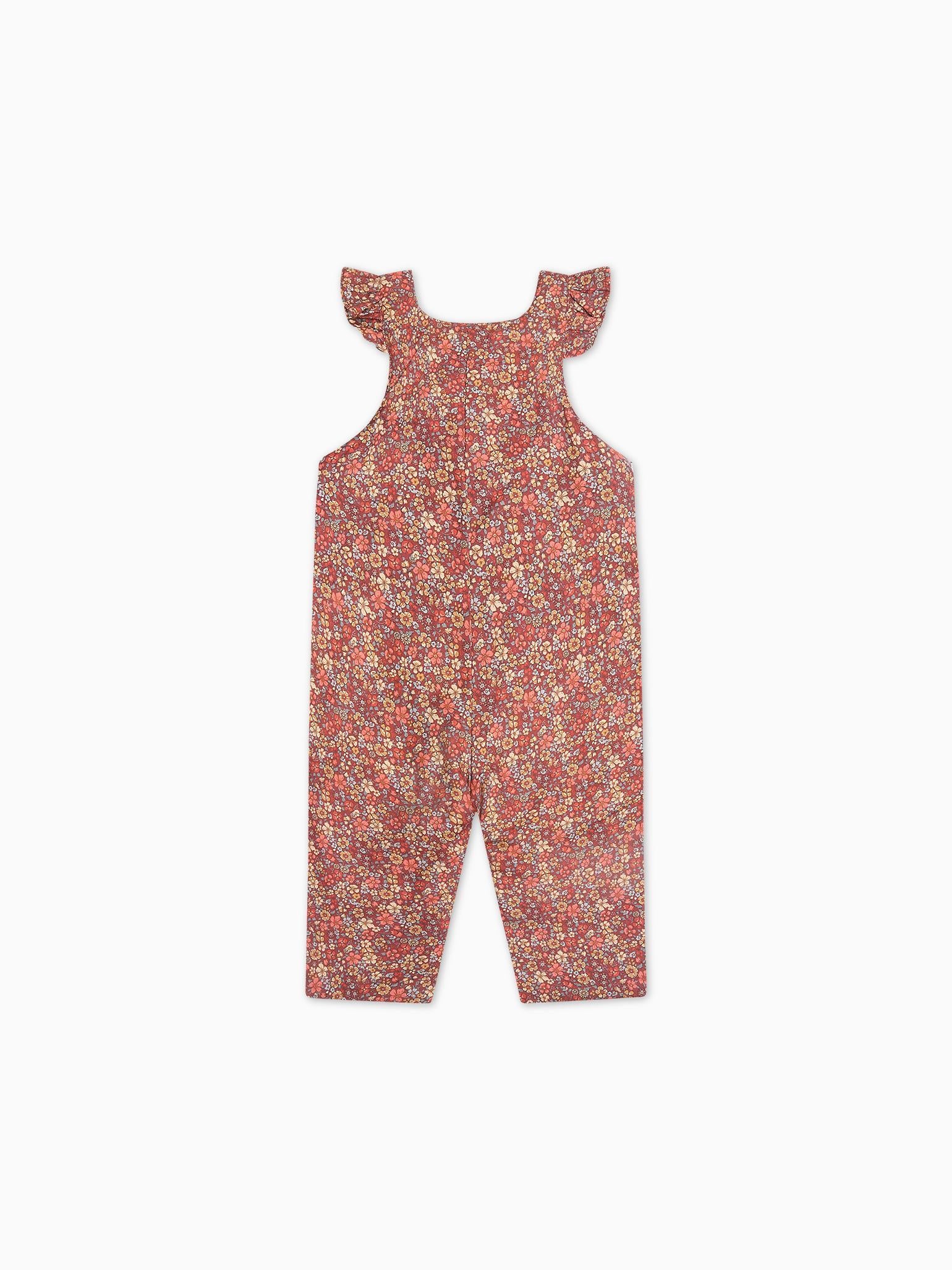 Terracotta Floral Delphina Baby Girl Dungarees