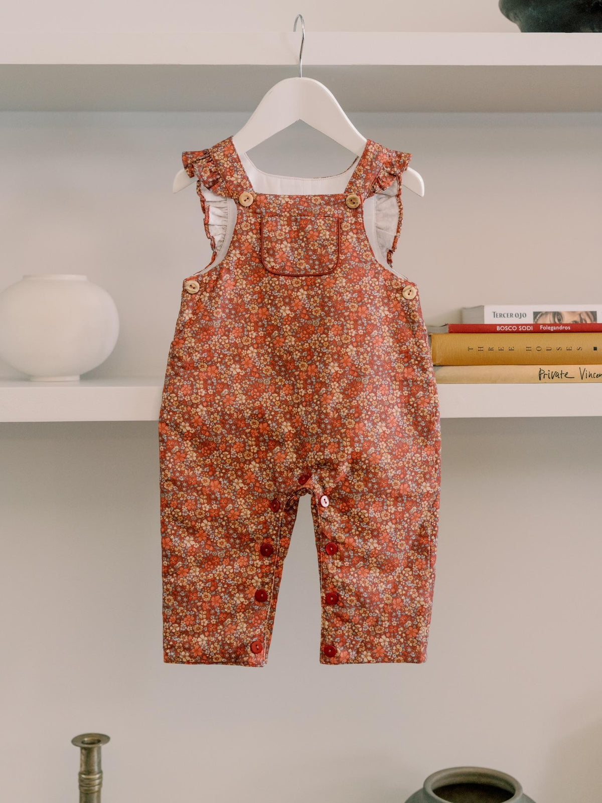 Terracotta Floral Delphina Baby Girl Dungarees