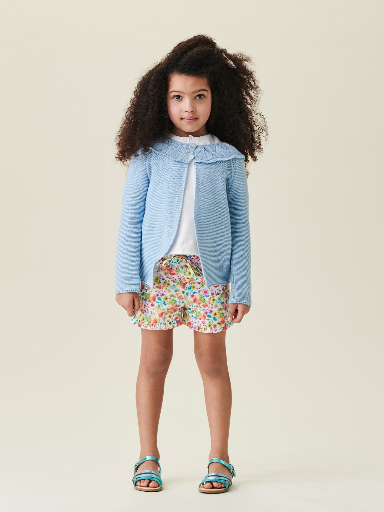 Dusty Blue Baena Girl Cotton Cardigan