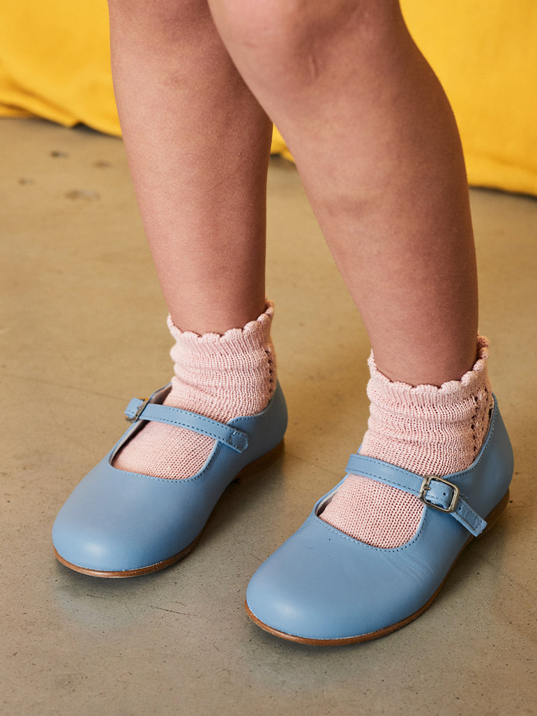 Dusty Blue Leather Girl Mary Jane Shoes La Coqueta Kids