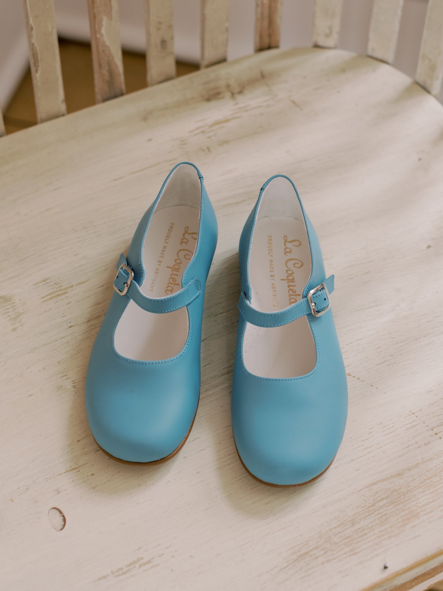 Dusty Blue Leather Girl Mary Jane Shoes