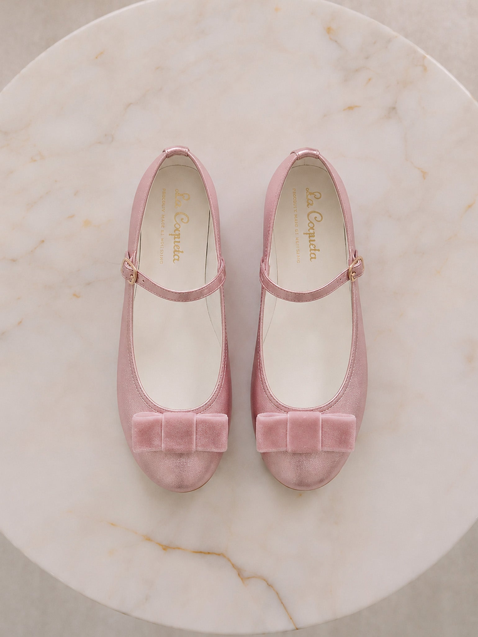 Dusty Pink Leather Girl Bow Mary Jane Shoes