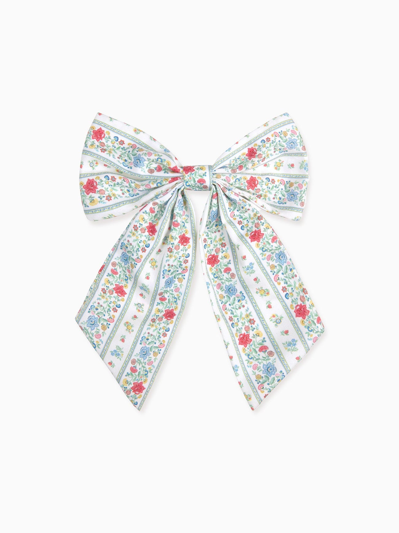Ivory Rose Stripe Girl Long Bow Clip