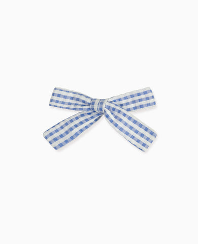 Blue Gingham Girl Soft Ribbon Bow Clip