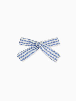 Blue Gingham Girl Soft Ribbon Bow Clip