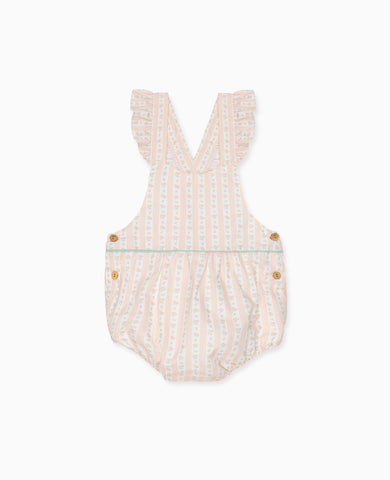 Pink Floral Stripe Ronita Baby Girl Romper Dungarees