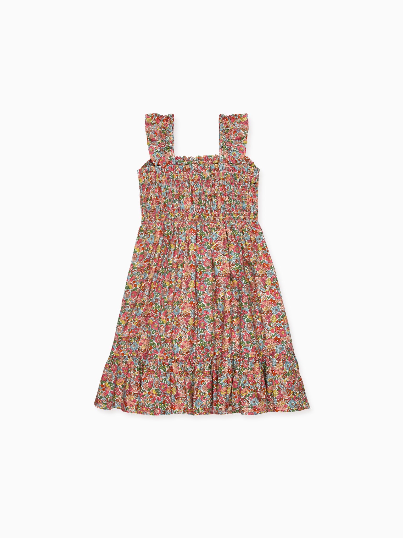 Coral Floral Evelia Girl Made With Liberty Fabric Hand-Smocked Dress